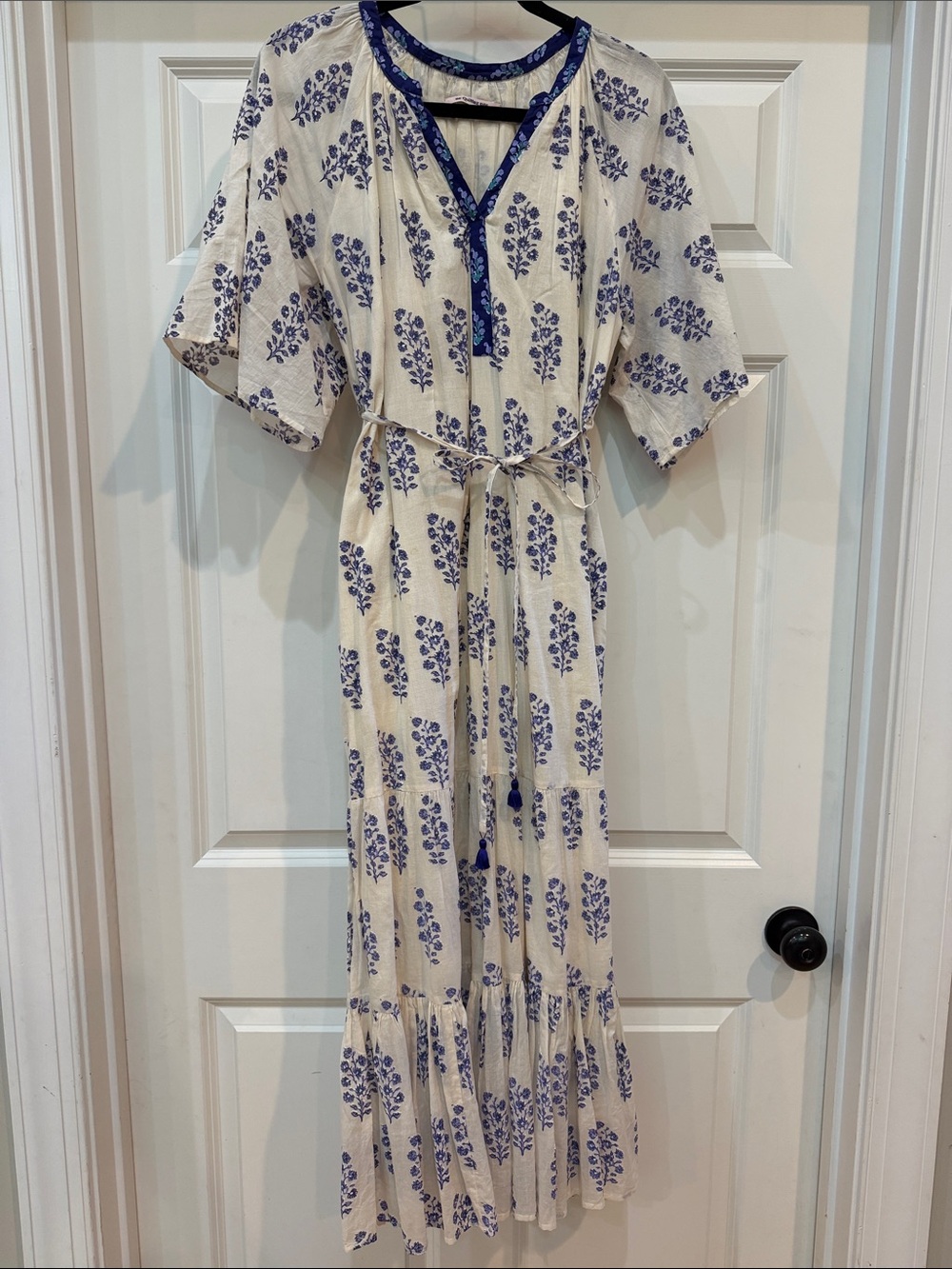 Ne Quittez Pas cotton Maxi Dress with Blue Floral Print